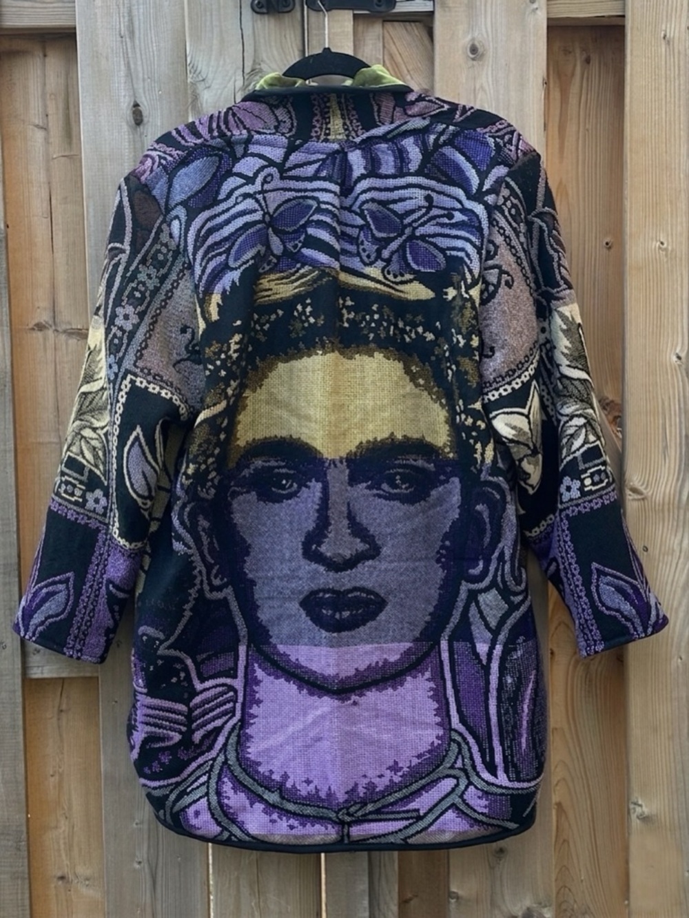HANDMADE One-of-a-Kind Frida Kahlo Upcycled Tapestry & Velvet Coat - Sz Large/XL - Picture 3 of 8